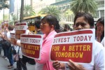 Community representatives protest outside of the BPI head office, calling for divestment from coal. credit John Leo Algo